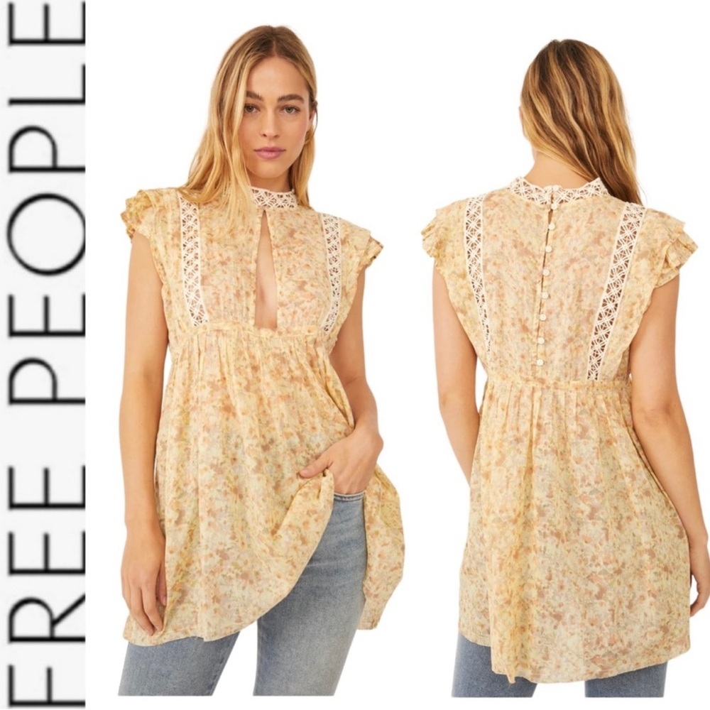 NWT Free People Eva Tunic Top/Mini Dress moon yellow xs